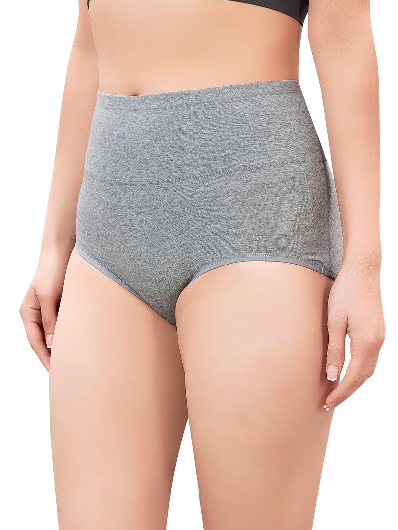 PLUMBURY Women High Waist Cotton Underwear Full Brief Panty, Size M to XXL (Pack of 2 Panty) Grey/Black - Image 4