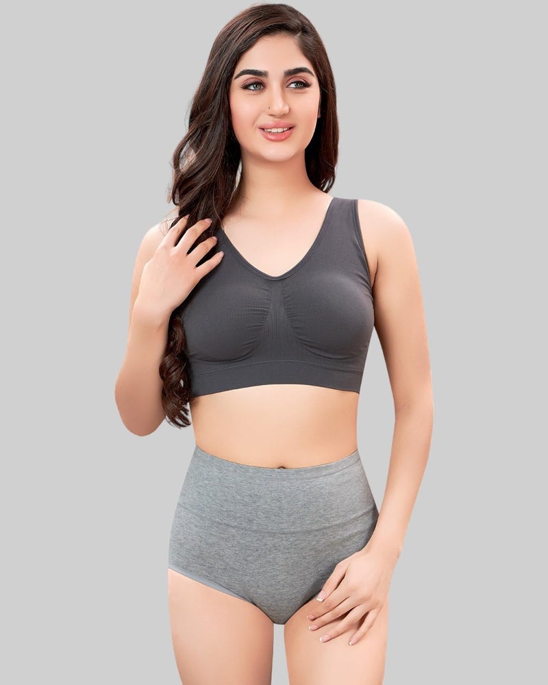 PLUMBURY Women High Waist Cotton Underwear Full Brief Panty, Size M to XXL (Pack of 2 Panty) Grey/Black - Image 5