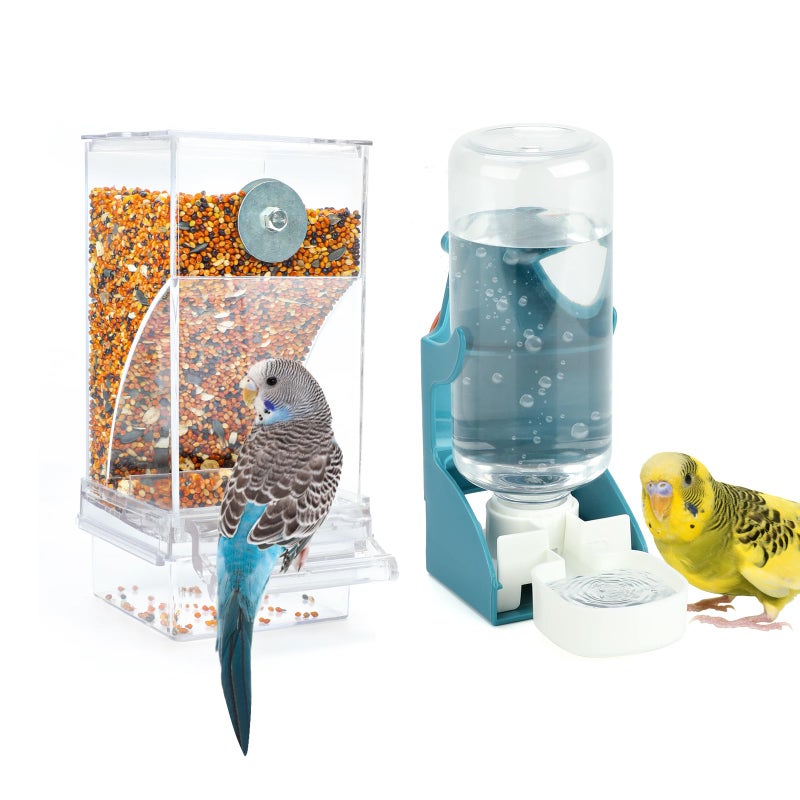 Rypet No Mess Bird Water Feeder Dispenser Set Automatic Bird Feeder Transparent Food Container Cage Acrylic Parrot Feeder Accessories for Small Birds Parrot Cockatoo Canary - Image 1