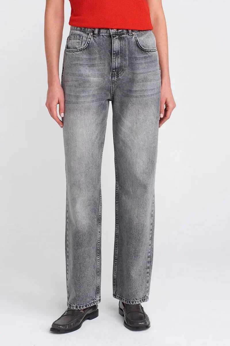 Dilvin Light Grey DILVIN High-Waist Straight-Leg Mom Jeans for Women | Best Price UAE