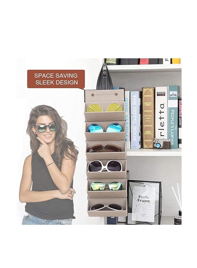 Generic Black Leather Multiple Glasses Storage Case, New Upgrade 5-Slot Sunglasses Travel Organizer Foldable Eyeglasses Storage Box Hanging Eyewear Holder Display  - Image 2