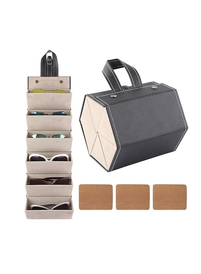 Generic Black Leather Multiple Glasses Storage Case, New Upgrade 5-Slot Sunglasses Travel Organizer Foldable Eyeglasses Storage Box Hanging Eyewear Holder Display  - Image 1