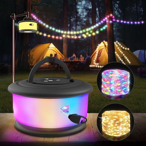 Camping String Lights2 in 1 Upgraded 328FT Rechargeable Tent Lights String with 19 Lighting ModesQuick Storage Camping LightsPortable LED Lamp for Bedroom Yard Decor Christmas CampingBlack