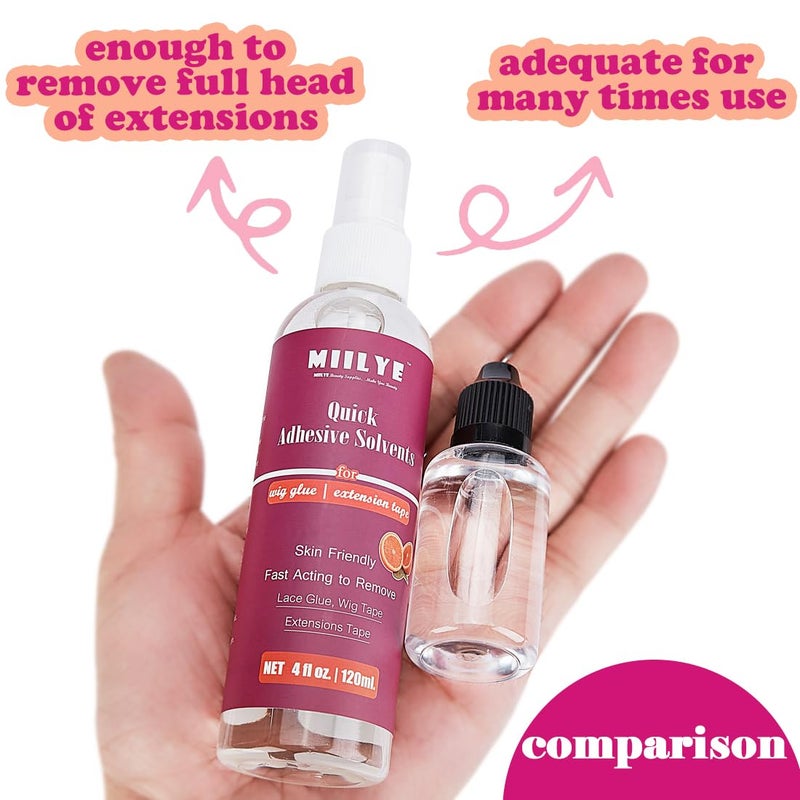 Minimal design MIILYE Tape in Extension Remover Spray 4OZ/120ml, Tape in Remover Lace Wig Glue Remover Fast Removes Double Sided Hair Extensions Tape & Hair Glue Residue| Gentle on Skin| No Greasy| Easy to Clean Dense material - Image 4