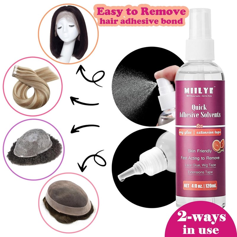 Minimal design MIILYE Tape in Extension Remover Spray 4OZ/120ml, Tape in Remover Lace Wig Glue Remover Fast Removes Double Sided Hair Extensions Tape & Hair Glue Residue| Gentle on Skin| No Greasy| Easy to Clean Dense material - Image 3