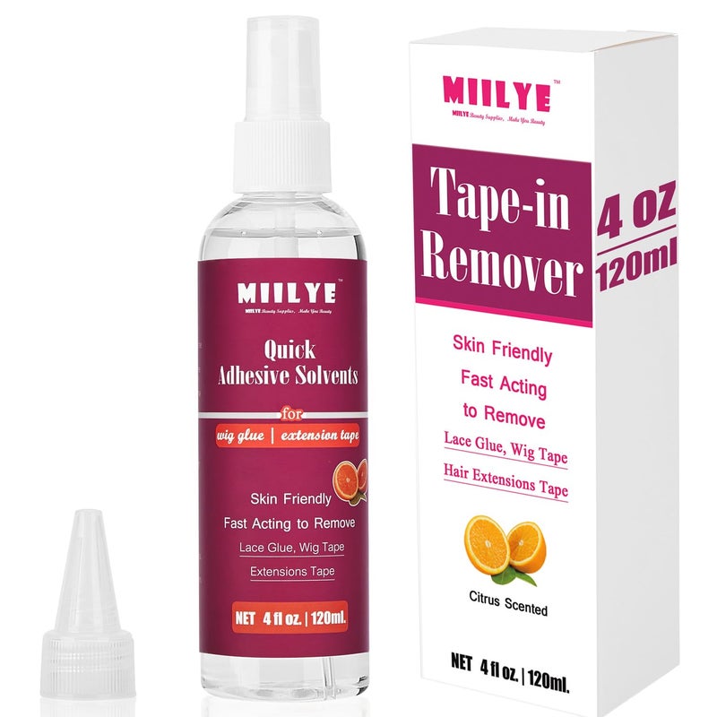 Minimal design MIILYE Tape in Extension Remover Spray 4OZ/120ml, Tape in Remover Lace Wig Glue Remover Fast Removes Double Sided Hair Extensions Tape & Hair Glue Residue| Gentle on Skin| No Greasy| Easy to Clean Dense material - Image 1
