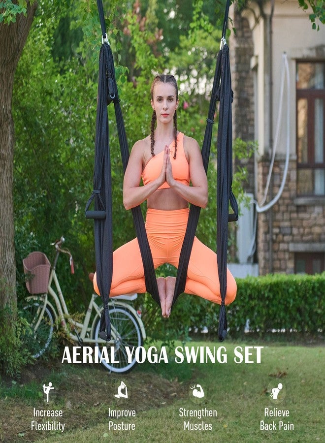 ZELUS CO-Z Aerial Yoga Swing Sling Strong Yoga Hammock Kit Set Tze Inversion Exercises Include Ceiling Mounting Kit and 2 Extensions Straps (Black) - Image 2