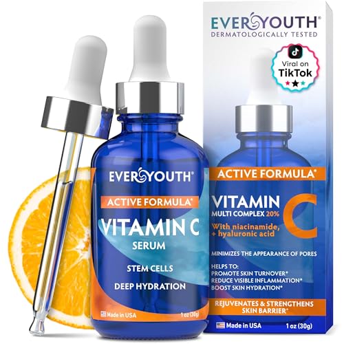 Everyouth Vitamin C Serum for Face Stem Cells Niacinamide Hyaluronic Acid Vitamin E AntiAging Retinol Facial Serum with Glycolic Acid Retinal for Brightening Hydrating Firming Skin Made in USA - Image 1