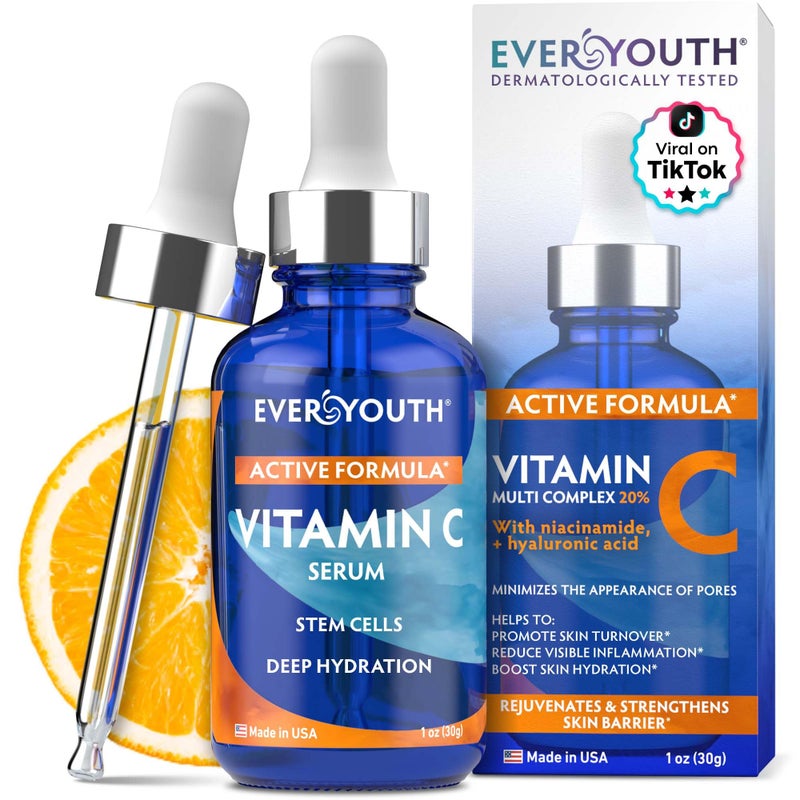 Everyouth Vitamin C Serum for Face Stem Cells Niacinamide Hyaluronic Acid Vitamin E AntiAging Retinol Facial Serum with Glycolic Acid Retinal for Brightening Hydrating Firming Skin Made in USA - Image 2