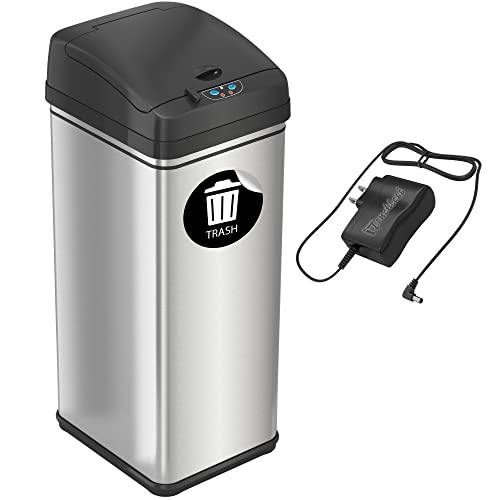 iTouchless iTouchless 13 Gallon Automatic Sensor Kitchen Trash Can with AC Adapter Deodorizer and Trash Vinyl Sticker 