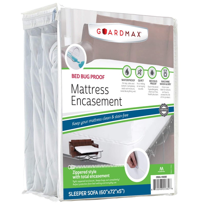 Guardmax Jersey Knitted Sleeper Sofa Zippered Mattress Encasement - Waterproof & Bed Bug Proof Mattress Protector - Comfortable, Soft, and Noiseless Zippered Bedding - Dust Mite Proof (60 x 72 x 5) - Image 1