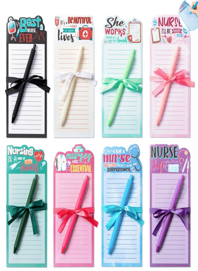 ANGOLIO 8Set Nurse Sticky Notes Set Funny Medical Themed Notepads with Pen Self-Adhesive Writing Memo Pad for Nurse Week Graduation Appreciation Gifts CNA Student Hospital School Office Supplies - Image 1