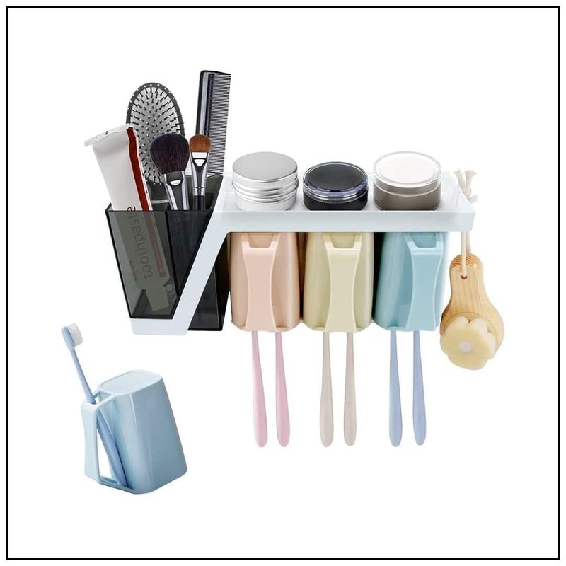 IQS Enterprise Toothbrush Holder Wall Mounted for Bathroom Home Toothbrush Holder Set of ABS Home mouthwash Cup Dispenser high Capacity Storage Rack Drawer Organizer Space Saver Easy to Clean - Image 1