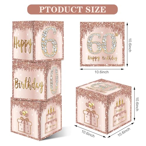 Guiruiy 3 Packs Pink Rose Gold 60th Birthday Balloon Boxes, 10.6 x 10.6 x 10.6 inches, Happy 60th Birthday Decorations for Women - Image 2