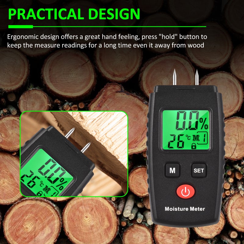 Wood Meter with 2 Electrode Pins Measurement Range 7.2 to 70% Accuracy ±0.5% - 4 Modes Digital Wood Detector for Woodworkers - Image 4