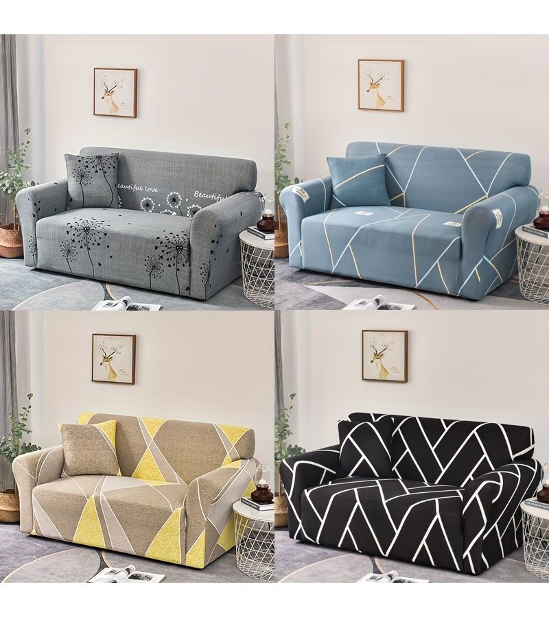 1pc All Season Universal High Elastic Full Cover Sofa Protector Anti Slip Dust Proof With Foam Strip And Matching Pillowcase For Bedroom Office Living Room Furniture Decoration Black And White Impression Single - Image 1