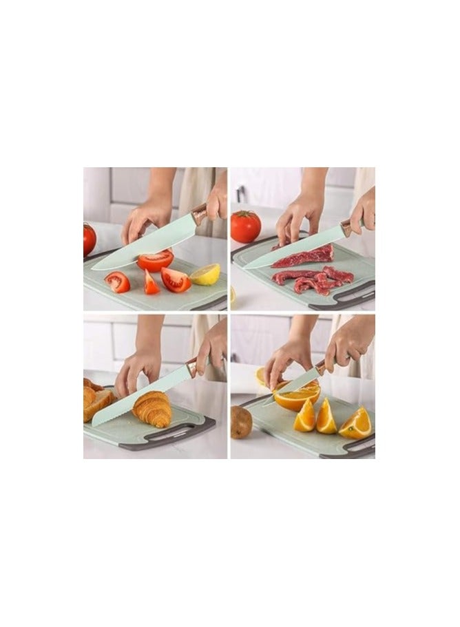 18-Piece Silicone Kitchen Knife and Utensil Set with Heat-Resistant, Non-Stick Wooden Handles – Includes Cutting Board – Green Color - Image 4