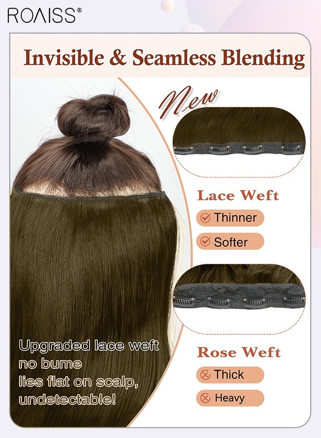 roaiss 4 Pcs Clip In Wavy Hair Extensions, Invisible Adjustable Synthetic Heat Resistant Hairpieces with 11 Clips for Women , Increase Hair Volume Light Brown , 35cm (14 inches) - Image 5