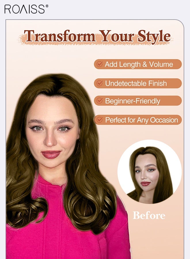 roaiss 4 Pcs Clip In Wavy Hair Extensions, Invisible Adjustable Synthetic Heat Resistant Hairpieces with 11 Clips for Women , Increase Hair Volume Light Brown , 35cm (14 inches) - Image 3