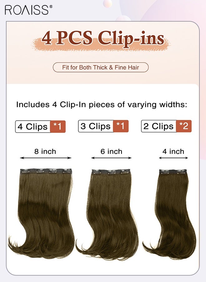 roaiss 4 Pcs Clip In Wavy Hair Extensions, Invisible Adjustable Synthetic Heat Resistant Hairpieces with 11 Clips for Women , Increase Hair Volume Light Brown , 35cm (14 inches) - Image 4