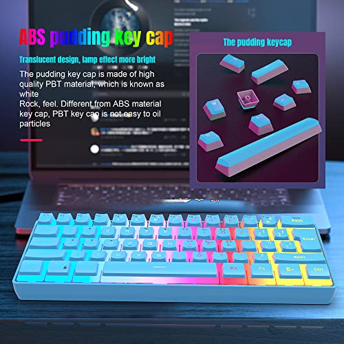 DGG 60% Wired Gaming Keyboard, Pudding Keycaps with Translucent Layer, RGB Backlit Ultra-Compact Small Keyboard, Waterproof Mini Compact 61 Keys Keyboard for PC/Mac Gamer, Typist, Travel, Blue - Image 5