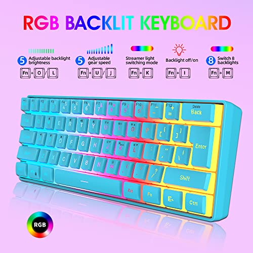 DGG 60% Wired Gaming Keyboard, Pudding Keycaps with Translucent Layer, RGB Backlit Ultra-Compact Small Keyboard, Waterproof Mini Compact 61 Keys Keyboard for PC/Mac Gamer, Typist, Travel, Blue - Image 4
