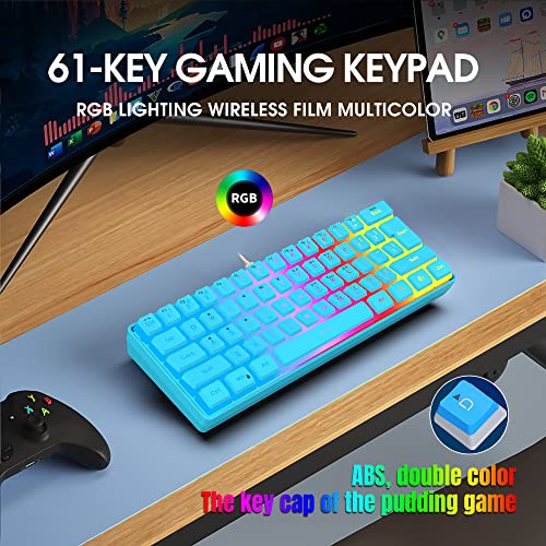 DGG 60% Wired Gaming Keyboard, Pudding Keycaps with Translucent Layer, RGB Backlit Ultra-Compact Small Keyboard, Waterproof Mini Compact 61 Keys Keyboard for PC/Mac Gamer, Typist, Travel, Blue - Image 3