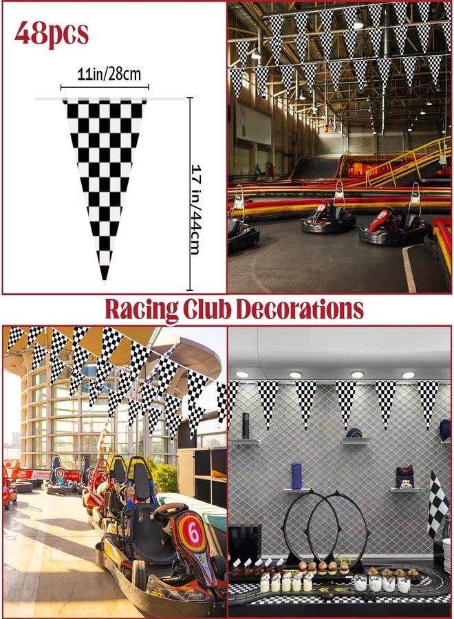Keromtein 100ft Checkered Flag Banner, Racing Flags Race Car Wheels Birthday Party Decorations, Car Themed Party Decor Supplies 48pcs Double Sided Black and White Checkered Pennant Banner Flags for Nascar Fans - Image 5