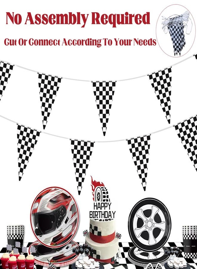 Keromtein 100ft Checkered Flag Banner, Racing Flags Race Car Wheels Birthday Party Decorations, Car Themed Party Decor Supplies 48pcs Double Sided Black and White Checkered Pennant Banner Flags for Nascar Fans - Image 3