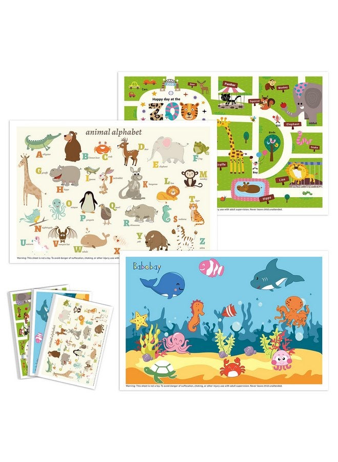 Babebay Disposable Placemats for Baby, 60 Pack Sticky Toddler Placemat for Restaurants, Dining Table, Party, Travel, 12" x 18" with 3 Designs - Image 1