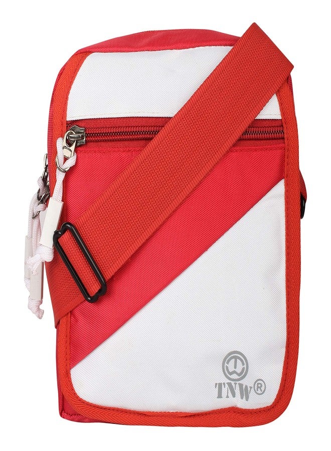 TnW Men's/Women Casual Canvas Travel Sling Bag (Red-Whit) - Image 1