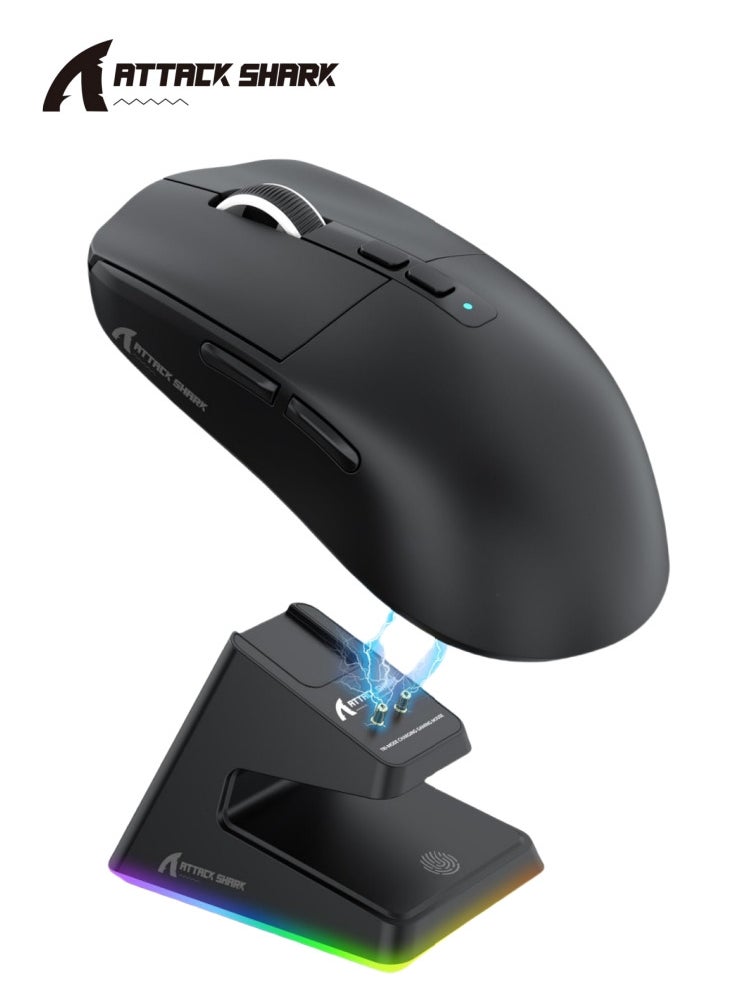 Attack Shark X6 Superlight Wireless Gaming Mouse with Magnetic RGB Charging Base, BT/2.4G Wireless/Wired Mouse, PixArt PAW3395 Sensor, 26000DPI, 200Hrs Battery for Win/Mac  - Image 1