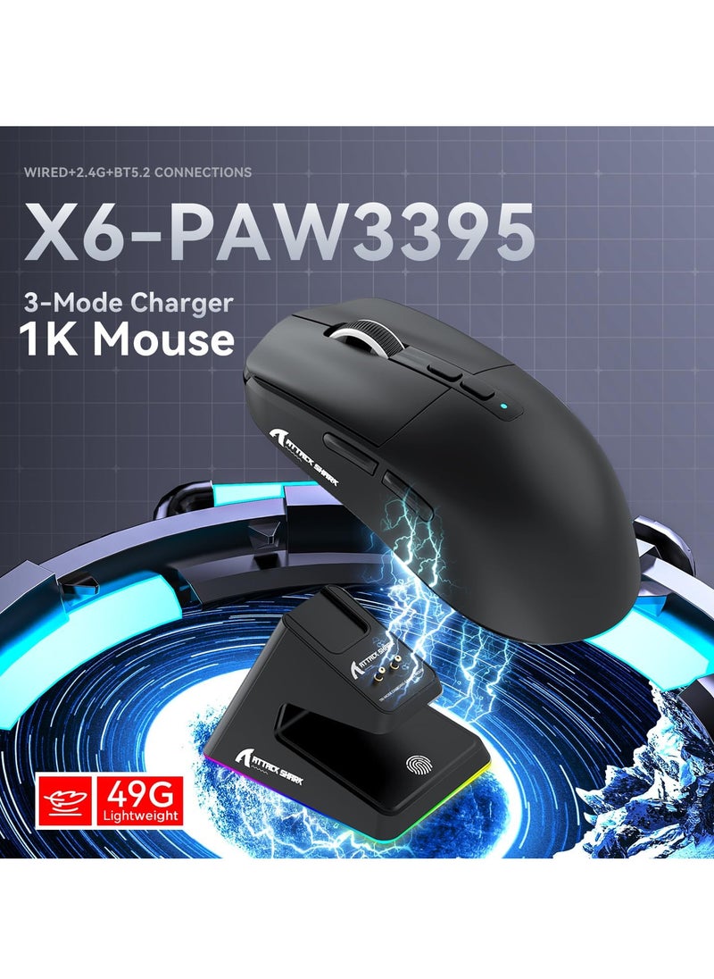 Attack Shark X6 Superlight Wireless Gaming Mouse with Magnetic RGB Charging Base, BT/2.4G Wireless/Wired Mouse, PixArt PAW3395 Sensor, 26000DPI, 200Hrs Battery for Win/Mac  - Image 2