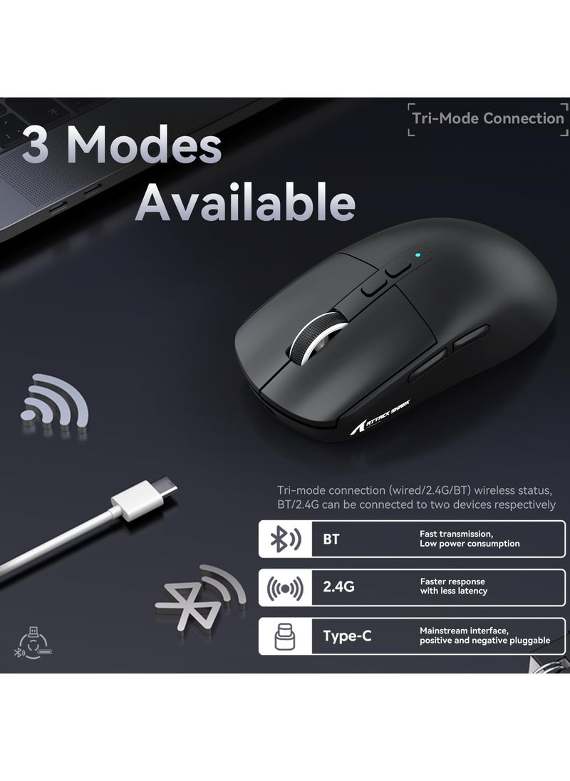 Attack Shark X6 Superlight Wireless Gaming Mouse with Magnetic RGB Charging Base, BT/2.4G Wireless/Wired Mouse, PixArt PAW3395 Sensor, 26000DPI, 200Hrs Battery for Win/Mac  - Image 3