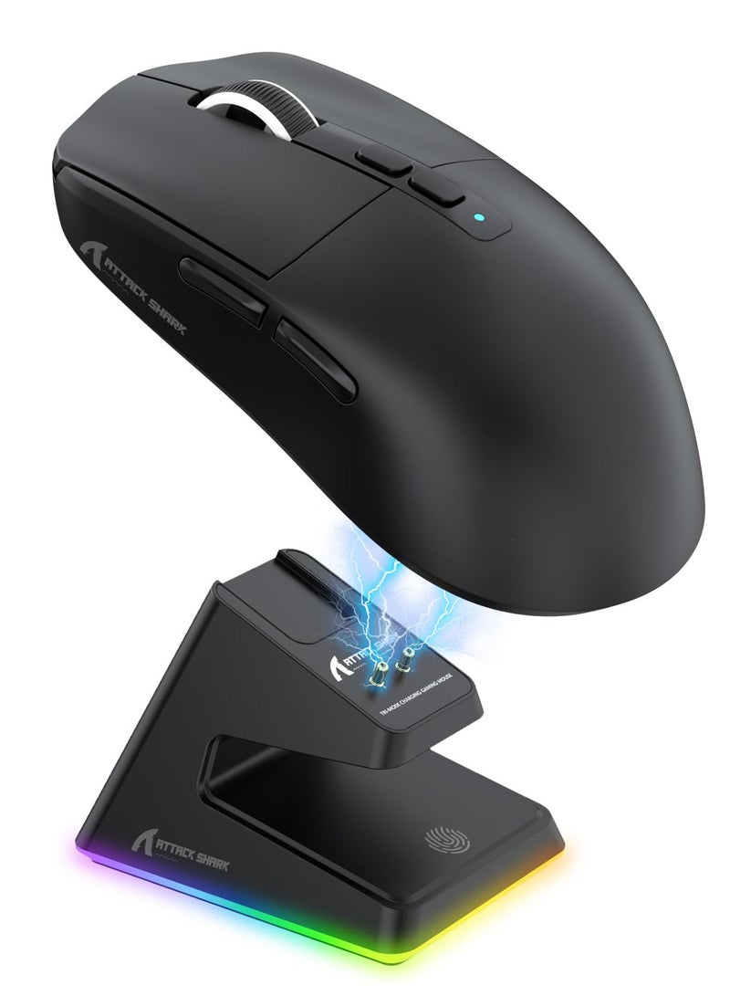 Attack Shark X6 Superlight Wireless Gaming Mouse with Magnetic RGB Charging Base, BT/2.4G Wireless/Wired Mouse, PixArt PAW3395 Sensor, 26000DPI, 200Hrs Battery for Win/Mac - Image 1
