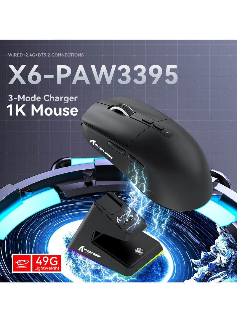 Attack Shark X6 Superlight Wireless Gaming Mouse with Magnetic RGB Charging Base, BT/2.4G Wireless/Wired Mouse, PixArt PAW3395 Sensor, 26000DPI, 200Hrs Battery for Win/Mac - Image 2