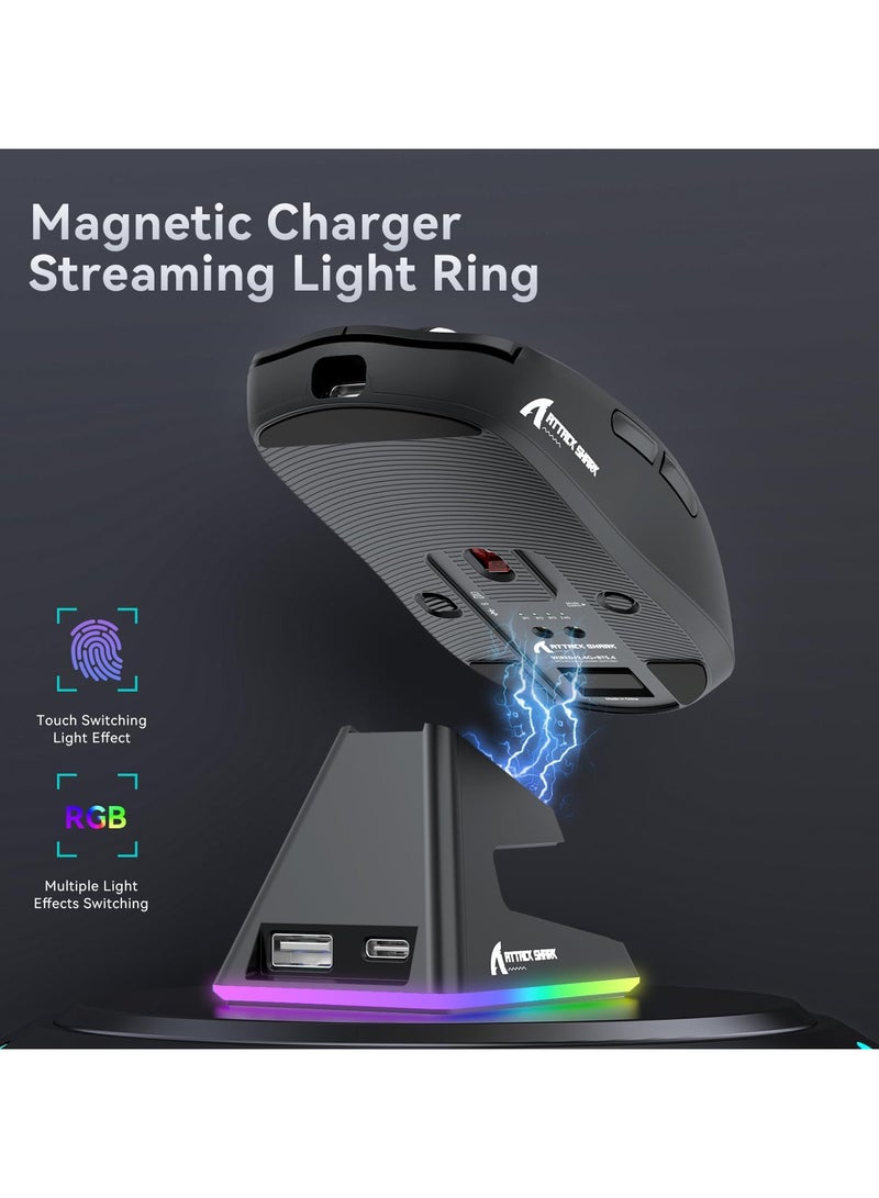 Attack Shark X6 Superlight Wireless Gaming Mouse with Magnetic RGB Charging Base, BT/2.4G Wireless/Wired Mouse, PixArt PAW3395 Sensor, 26000DPI, 200Hrs Battery for Win/Mac - Image 4