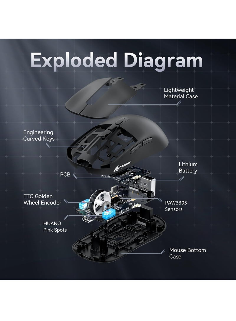 Attack Shark X6 Superlight Wireless Gaming Mouse with Magnetic RGB Charging Base, BT/2.4G Wireless/Wired Mouse, PixArt PAW3395 Sensor, 26000DPI, 200Hrs Battery for Win/Mac - Image 5