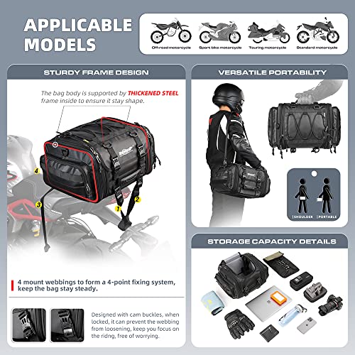 Rhinowalk Motorcycle Saddle Bag Motorbike Tail Bag Waterproof Expandable Pannier Bag Powersports Travel Luggage (Black, 26L) - Image 3