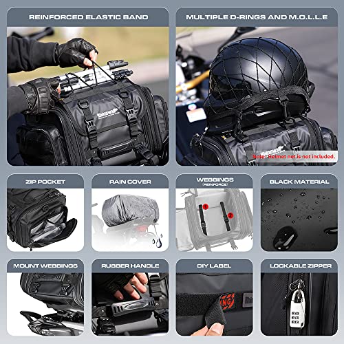 Rhinowalk Motorcycle Saddle Bag Motorbike Tail Bag Waterproof Expandable Pannier Bag Powersports Travel Luggage (Black, 26L) - Image 5