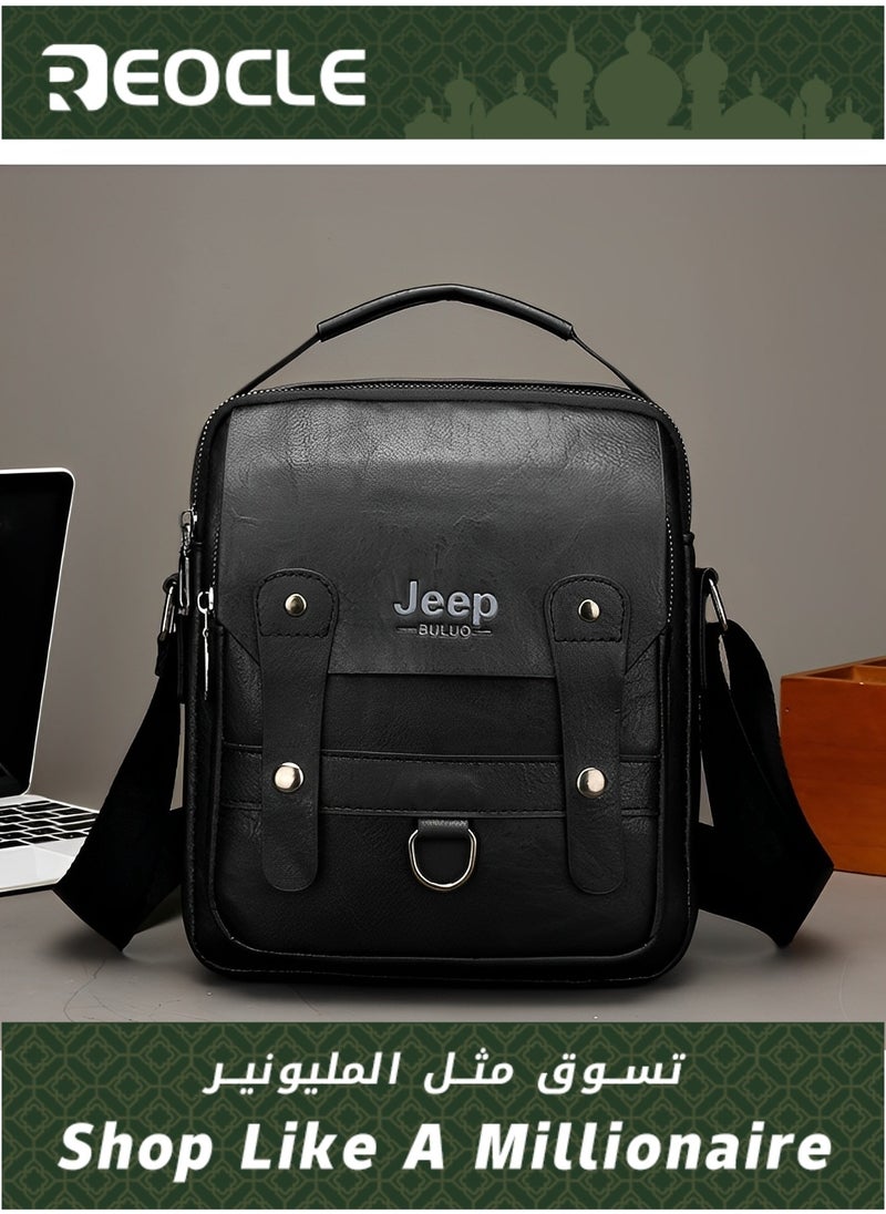 REOCLE Men's Shoulder Bag Messenger Bag PU Leather Business Travel Crossbody Pack Satchel Side Bag Casual Handbags Man Bag for Working & Hiking & Traveling & Daily Use  - Image 1