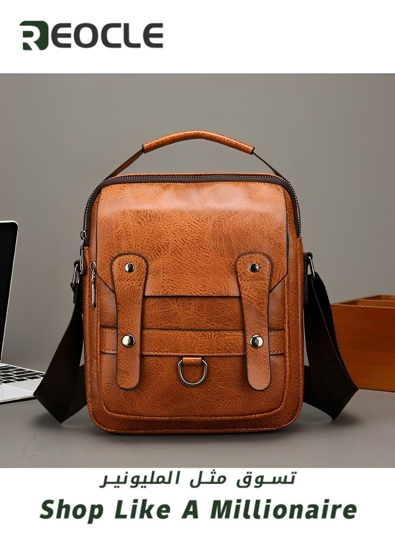 REOCLE Men's Shoulder Bag Messenger Bag PU Leather Business Travel Crossbody Pack Satchel Side Bag Casual Handbags Man Bag for Working & Hiking & Traveling & Daily Use  - Image 3