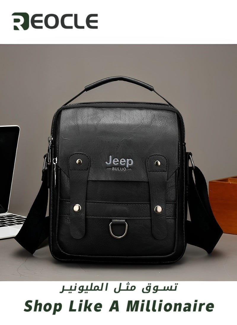 REOCLE Men's Shoulder Bag Messenger Bag PU Leather Business Travel Crossbody Pack Satchel Side Bag Casual Handbags Man Bag for Working & Hiking & Traveling & Daily Use  - Image 2