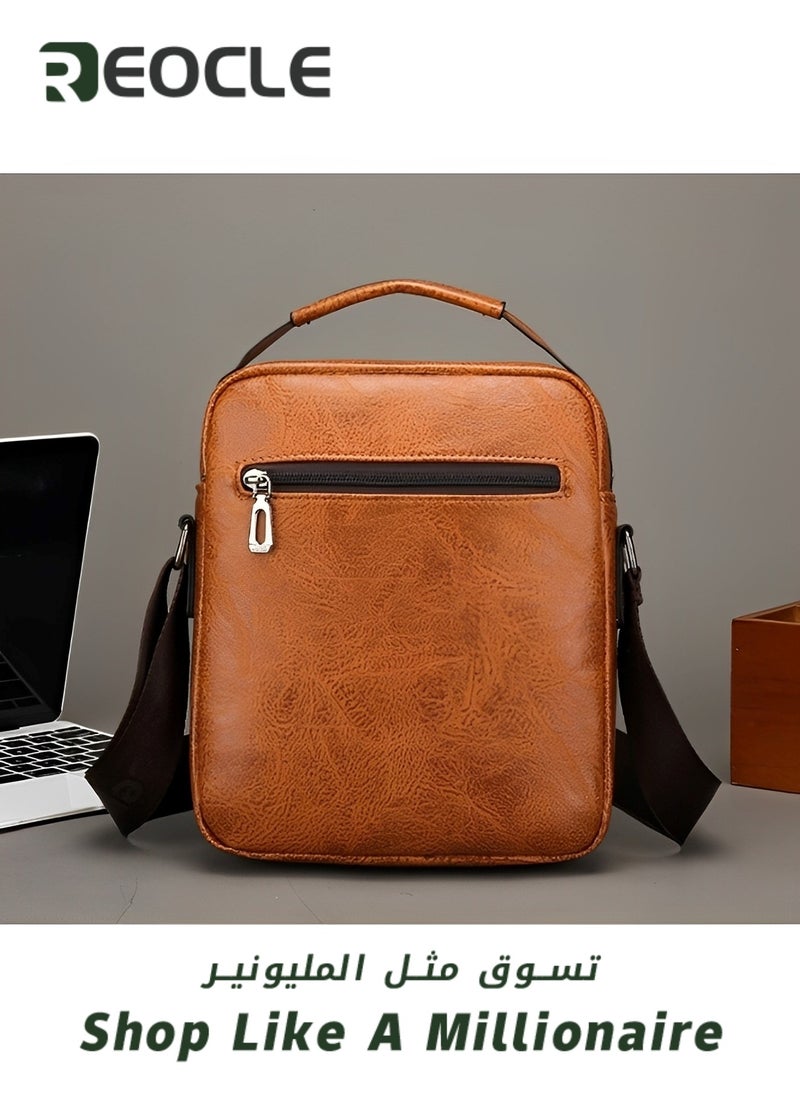 REOCLE Men's Shoulder Bag Messenger Bag PU Leather Business Travel Crossbody Pack Satchel Side Bag Casual Handbags Man Bag for Working & Hiking & Traveling & Daily Use  - Image 5