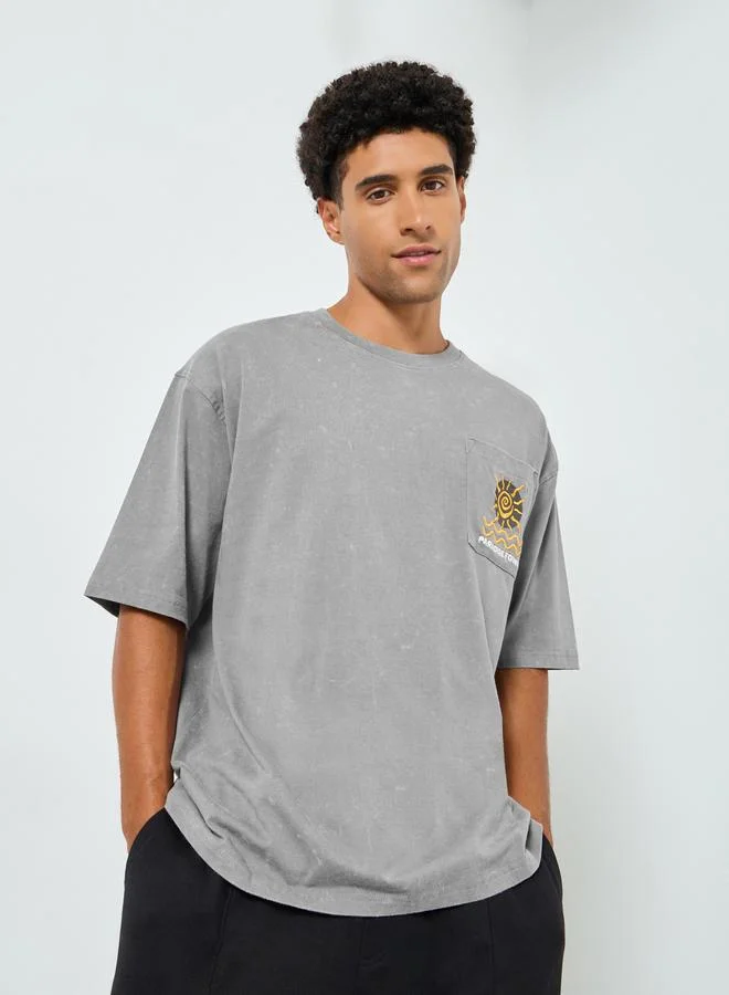 Styli Men Grey Oversized Acid Wash Heavy Jersey T-Shirt