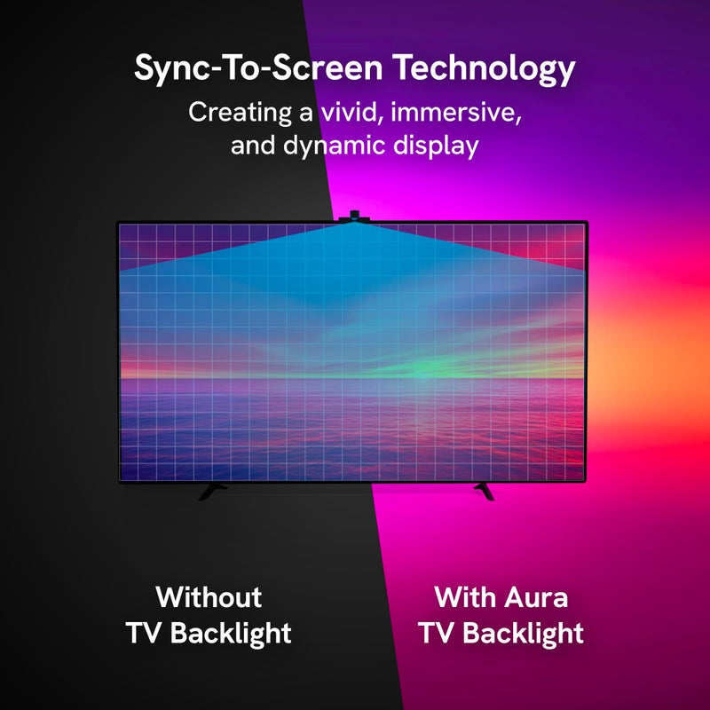 Aura Labs Smart TV Backlight Sync to Screen for 70-85 Inch TV - Camera-Based Color Match - Backlighting for TV - Voice and App Control - RGB LED Strip Light - LED Lights for TV - Image 2