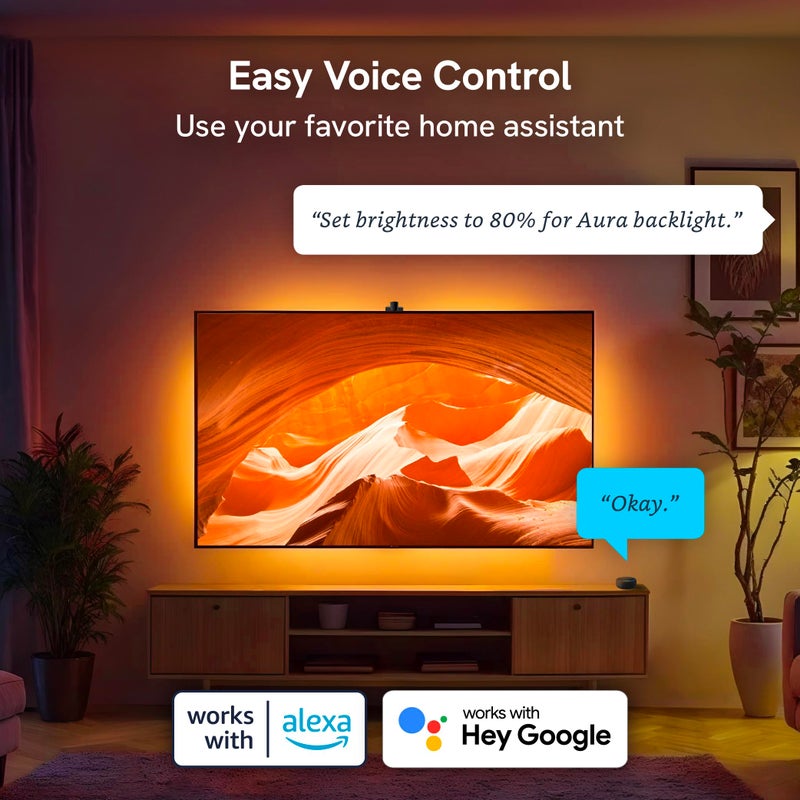 Aura Labs Smart TV Backlight Sync to Screen for 70-85 Inch TV - Camera-Based Color Match - Backlighting for TV - Voice and App Control - RGB LED Strip Light - LED Lights for TV - Image 5