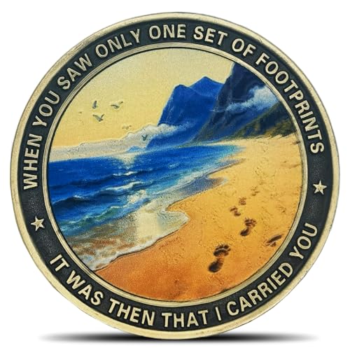 Rumkou Footprints in The Sand Religious Challenge Coin Deuteronomy 318 Scripture Coins with Divine Encouragement - Image 1