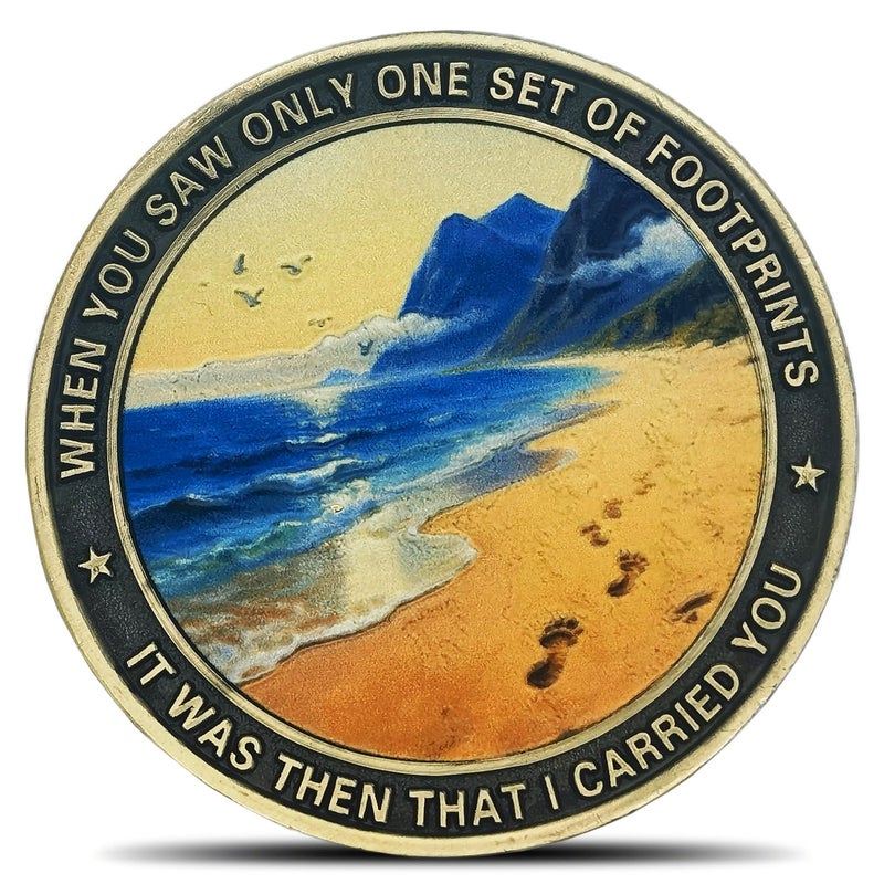Rumkou Footprints in The Sand Religious Challenge Coin Deuteronomy 318 Scripture Coins with Divine Encouragement - Image 3