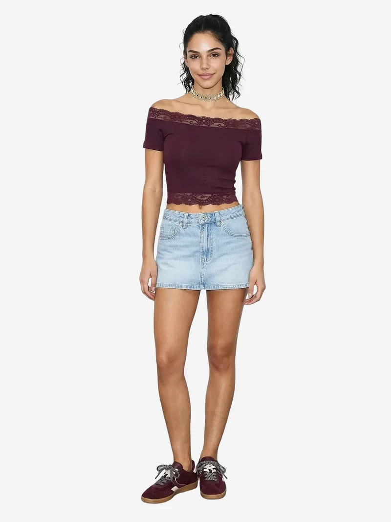 Bianco Lucci LUCCI Off Shoulder Lace Detailed Crop Blouse